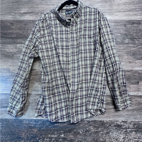 Chaps Red and Tan Casual Button Down Shirt - Picture 1 of 4